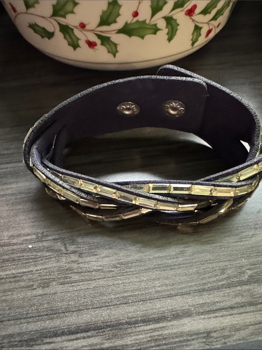 Black Braided Beaded Bracelet with silver Tone Accents